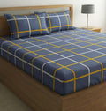 Home Sizzler 210 Tc Microfibre Gingham Check Double Fitted Bedsheet (72X78 Inch) With 2 King Size Pillow Covers