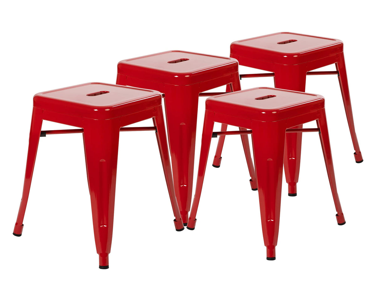 Flash Furniture Metal Dining Table Height Stool - Backless Red Kai Commercial Grade Stool - 18 Inch Stackable Dining Chair - Set of 4