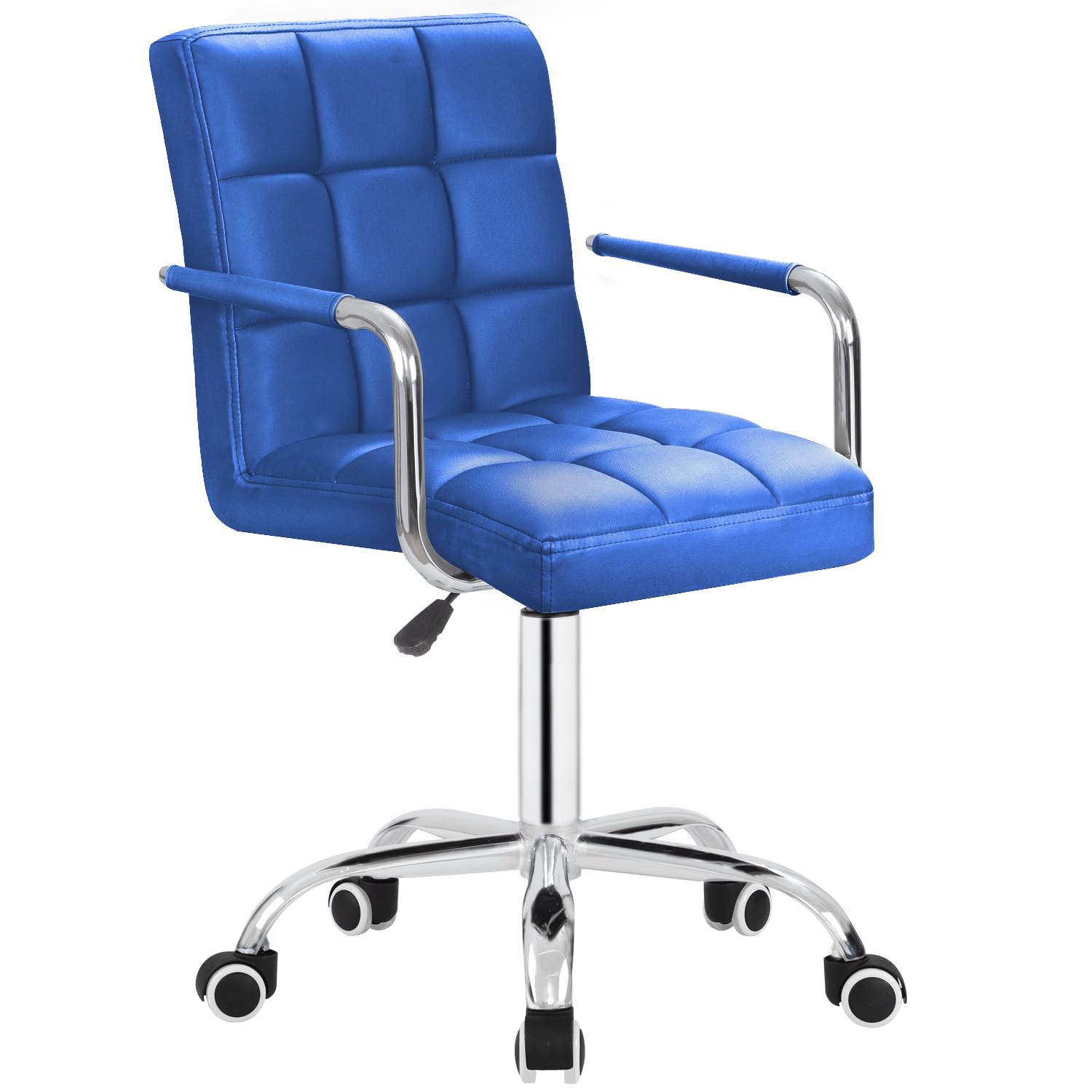 Jummico Modern Office Vanity Chair - Pu Leather Mid-Back Rolling Chair For Office, Teen, And Bedroom Desks (Blue)