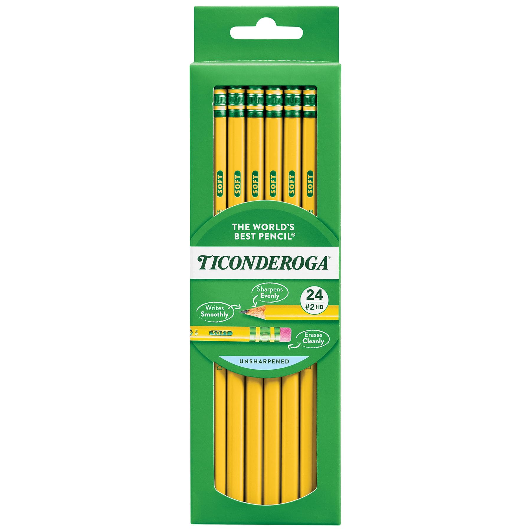 Ticonderoga Wood-Cased Pencils, Unsharpened, 2 Hb Soft, Yellow, 24 Count
