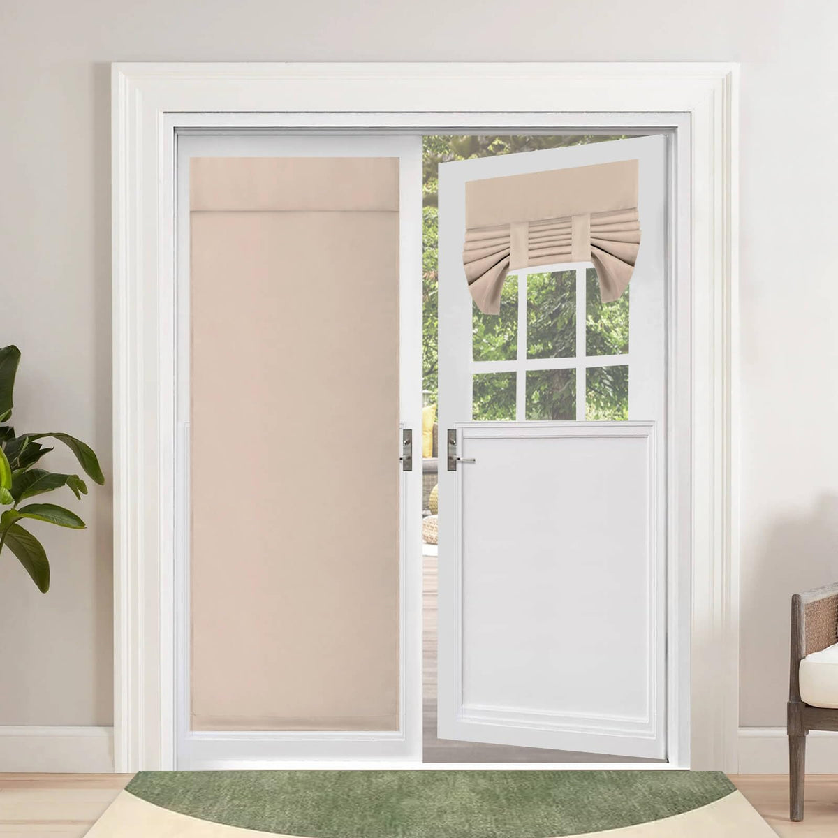 Outdoorlines Blackout French Door Curtains, Privacy Thermal Insulated Tie Up Glass Shades, Easy To Install Tricia Window Drapes, Front Door Curtain, W26 X L80 Inch, Beige, 1 Panel