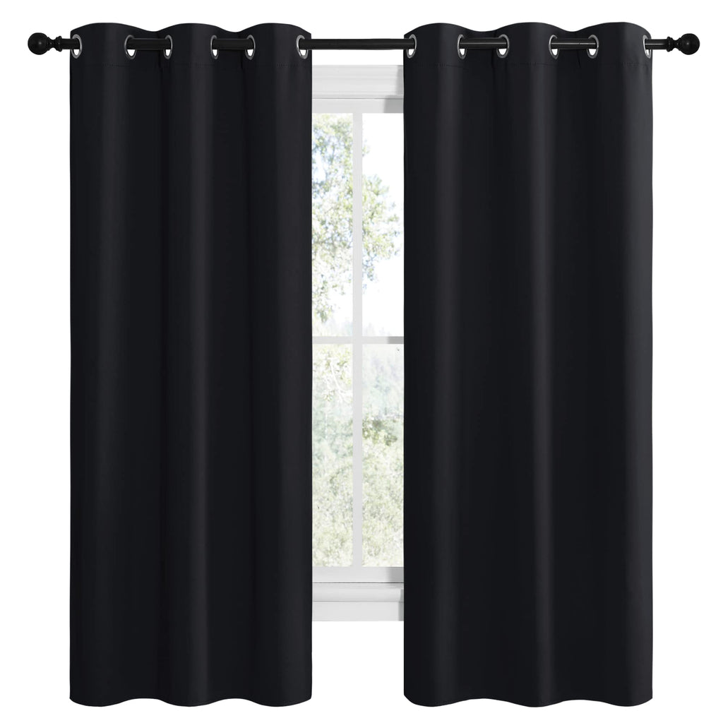 Nicetown Halloween Bathroom Blackout Thermal Curtains And Drapes, Black Solid Thermal Insulated Grommet Blackout Drapery Panels