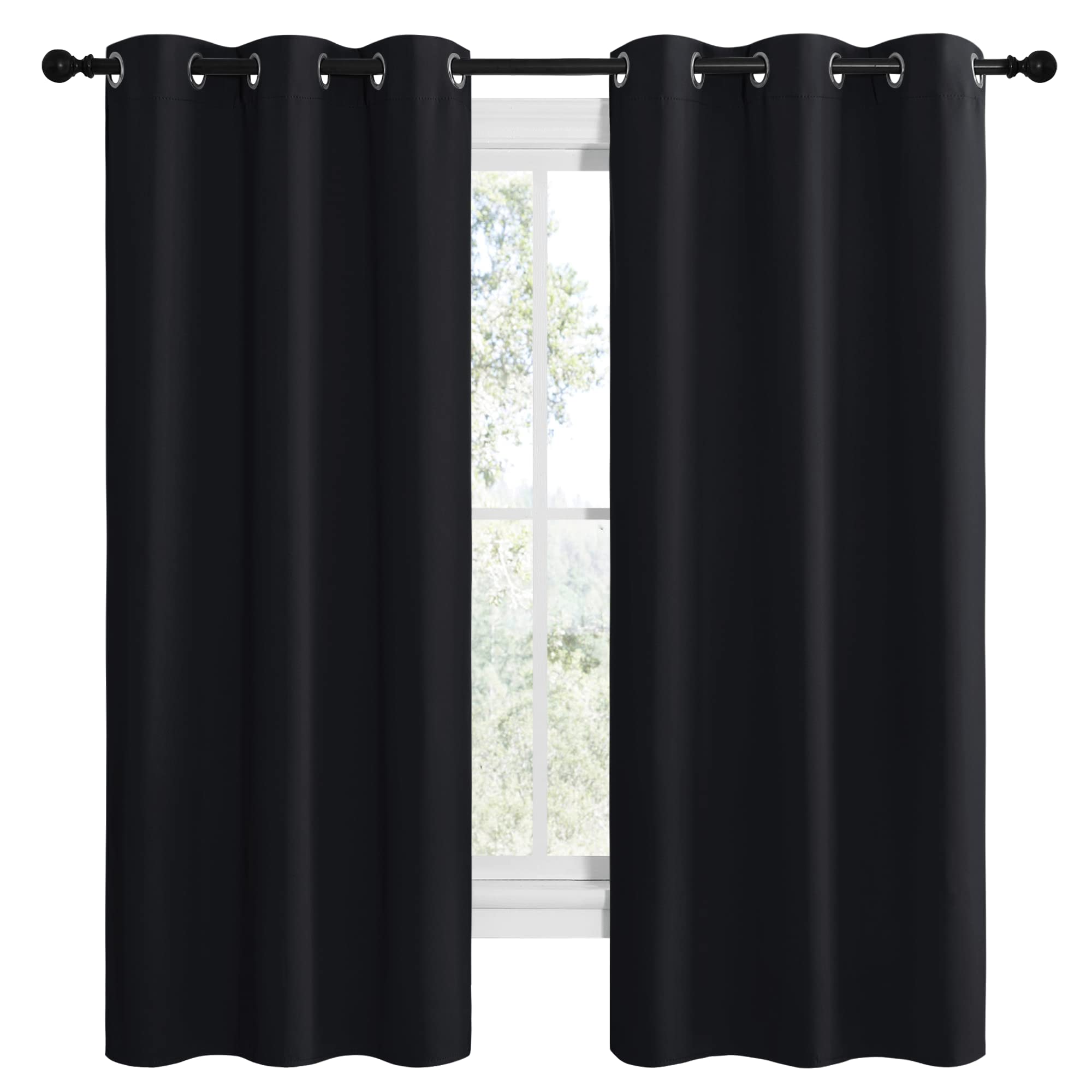 Nicetown Halloween Bathroom Blackout Thermal Curtains And Drapes, Black Solid Thermal Insulated Grommet Blackout Drapery Panels