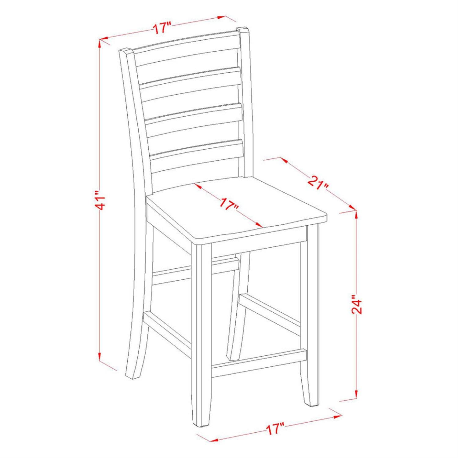 East West Furniture FAS-BLK-W Fairwind Counter Height Barstools - Ladder Back Wood Seat Chairs, Set of 2, Black & Cherry