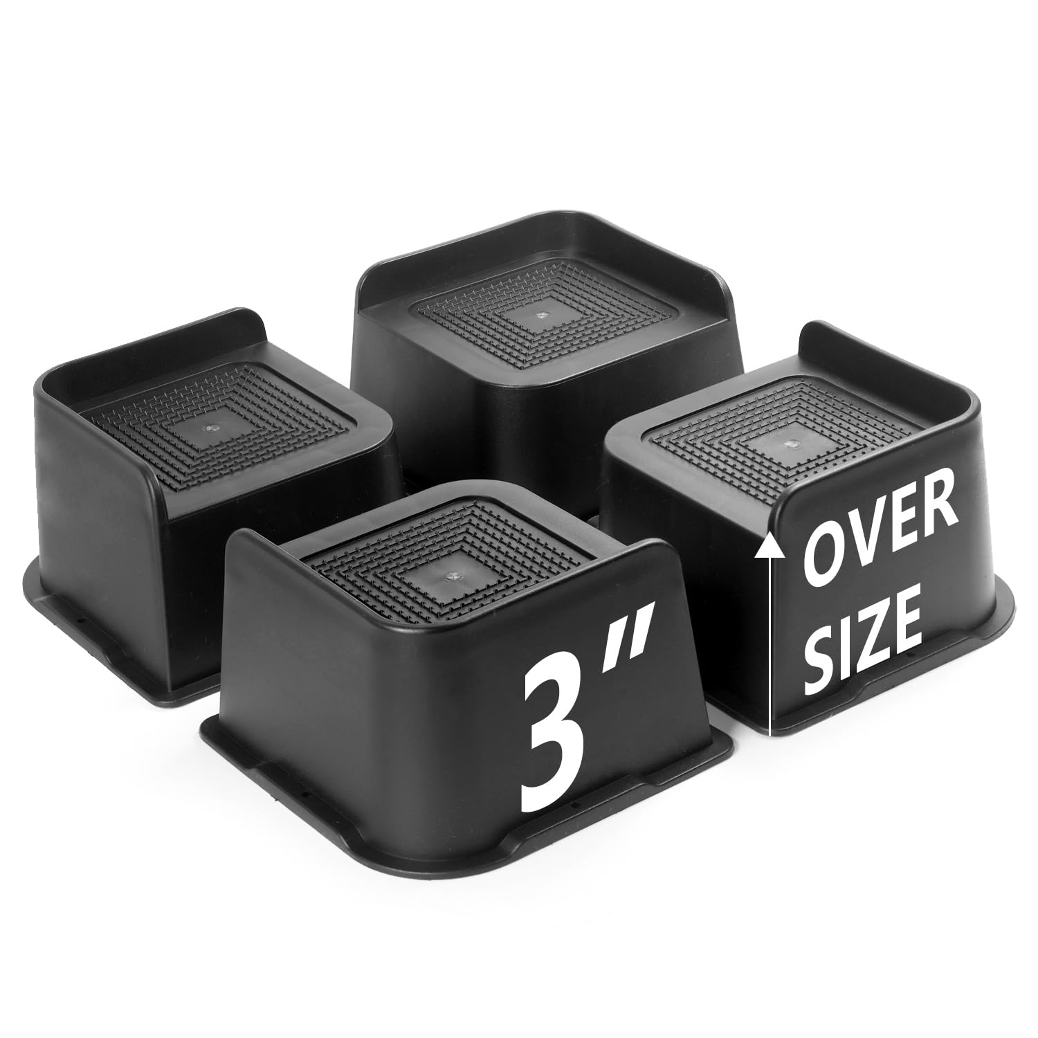 Sunifier Bed Risers 3 Inch Heavy Duty 4 Pack, L Shape Funiture Risers 3 Inch Support 5000Lbs, Oversized Lifts Risers For Dorm Be