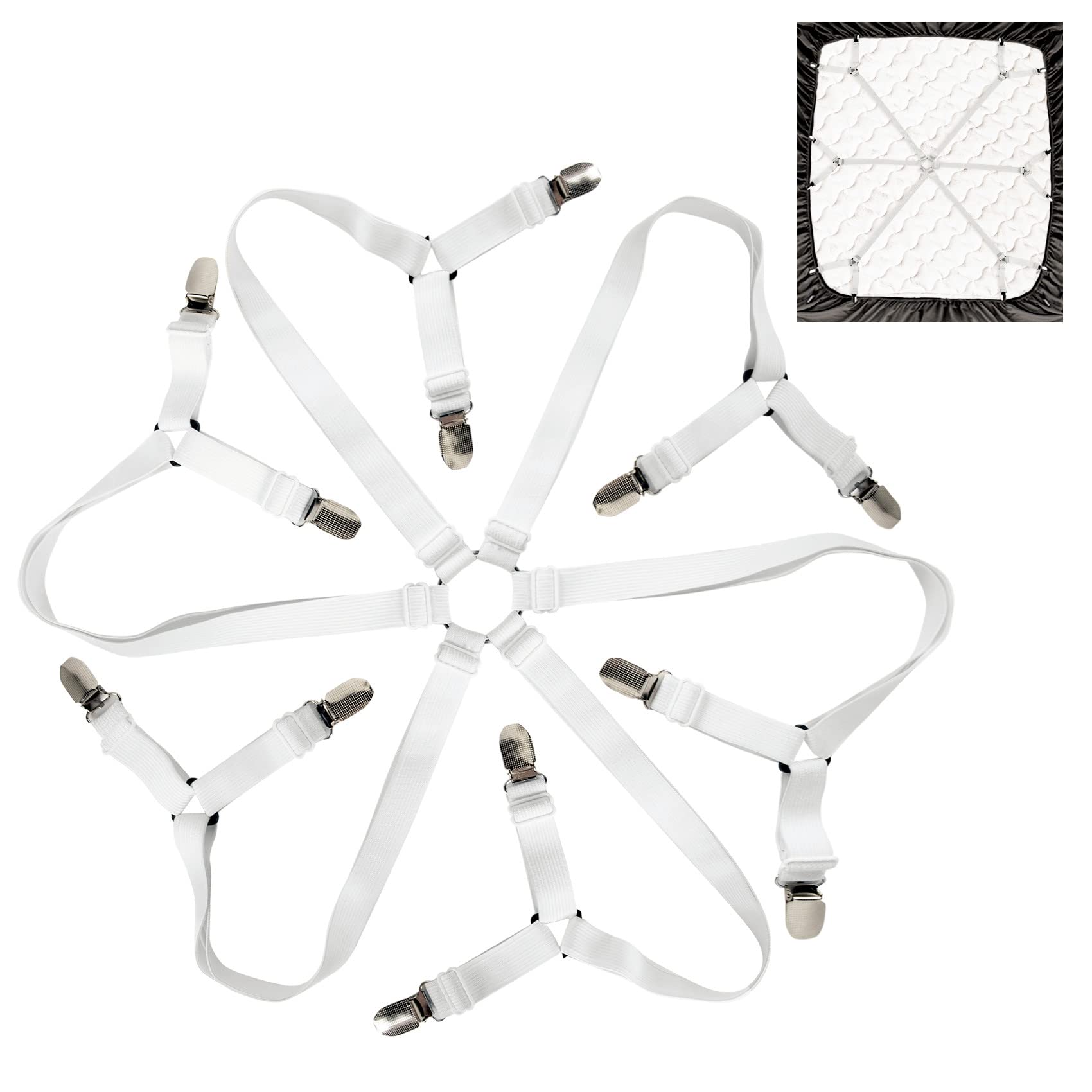 Sheet Straps Bed Sheet Holder Straps, Fitted Sheet Clips Adjustable Elastic Crisscross Suspenders Bedding Accessories Bed Sheet