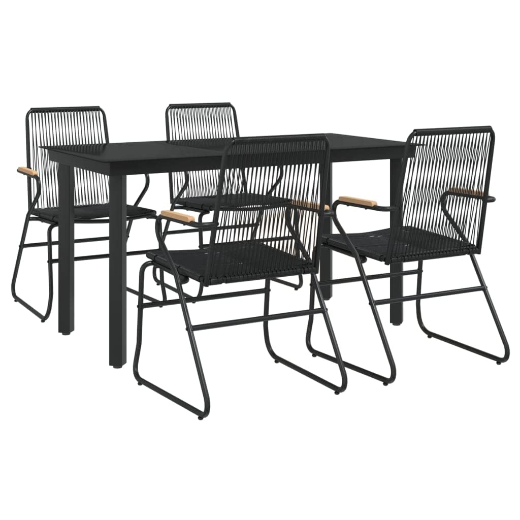 vidaXL Outdoor Dining Set, 5-Piece Patio Furniture Set with Black PVC Rattan Chairs and Glass Tabletop, Durable and Weather-Resistant, Ideal for Patio, Garden, and Poolside