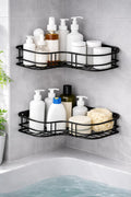 Corner Shelf Rack, Iron, Wall Mounted, No Drilling Self Adhesive, Rustproof Storage Organiser For Bathroom And Kitchen, Set Of 2