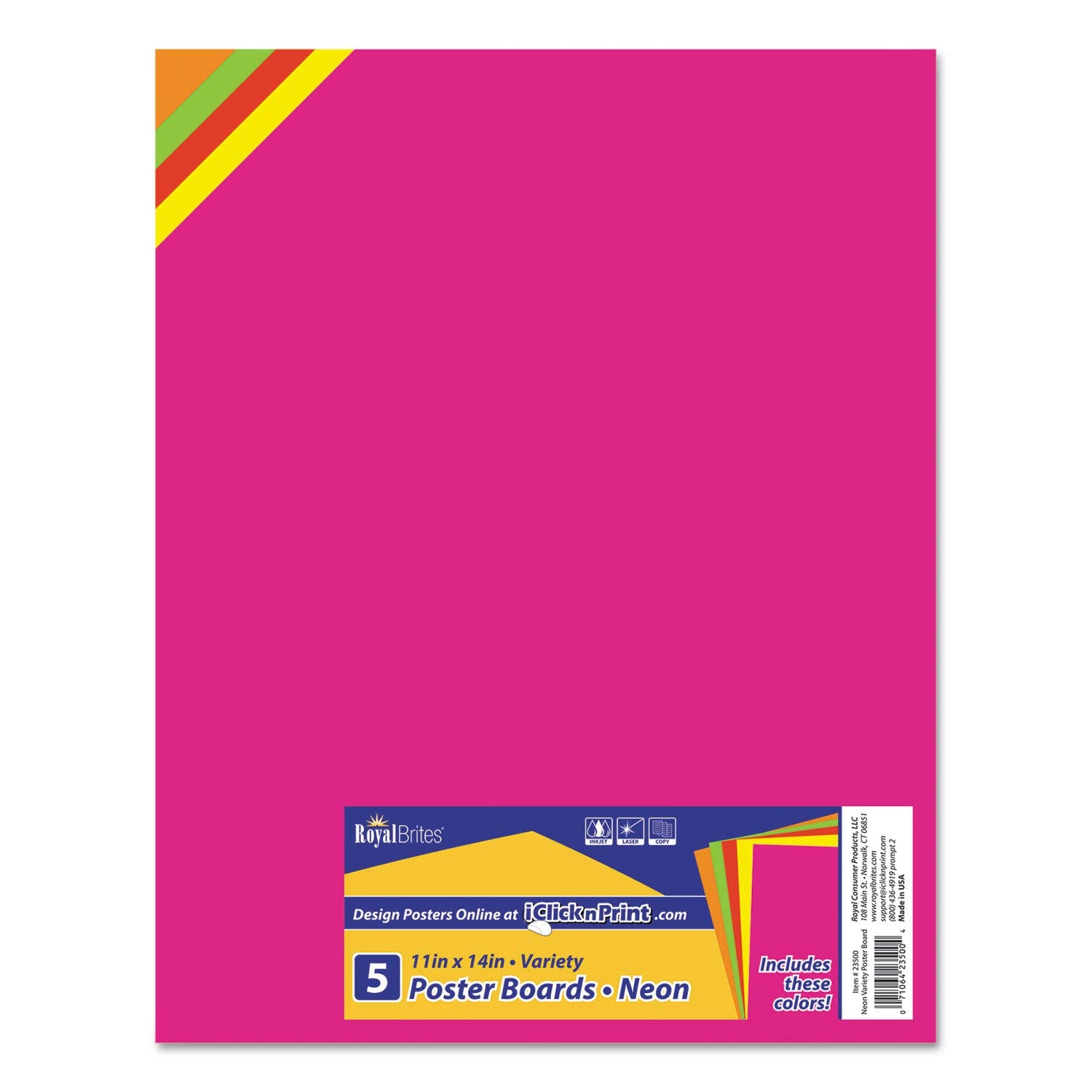 Royal Brites Variety Pack Fluorescent Poster Board, 11 X14 Inches, Assorted Neon, 5-Sheet Pack (23500)