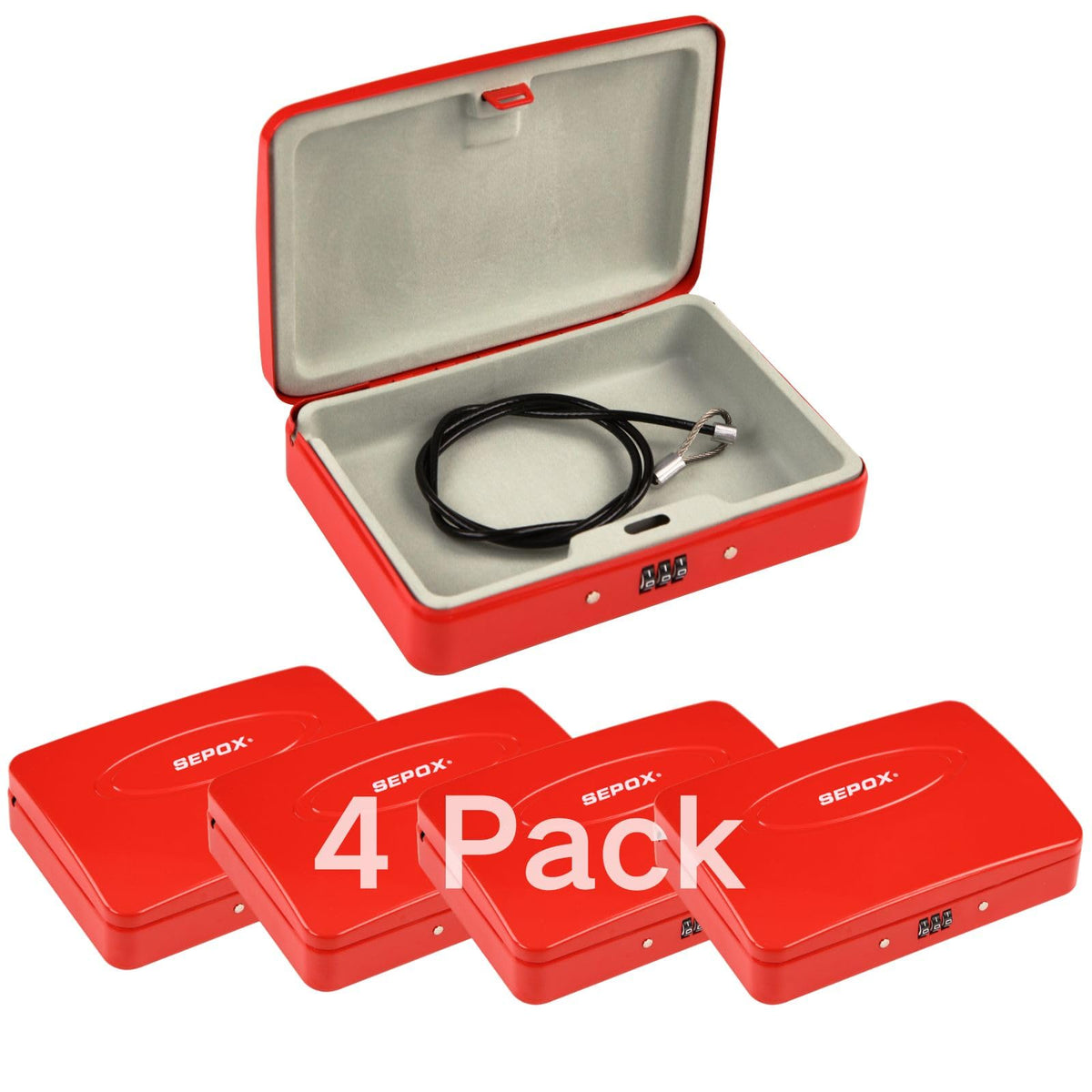 Sepox 4Pcs Portable Security Case Lock Box Steel, Personal Travel Safe Storage Cabinet For Small Item, With 3 Ft Cable And Resse