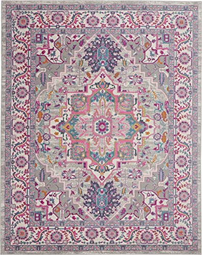 HomeRoots Light Grey/Pink 100% Polypropylene 8’ x 10’ Light Gray and Pink Medallion Area Rug