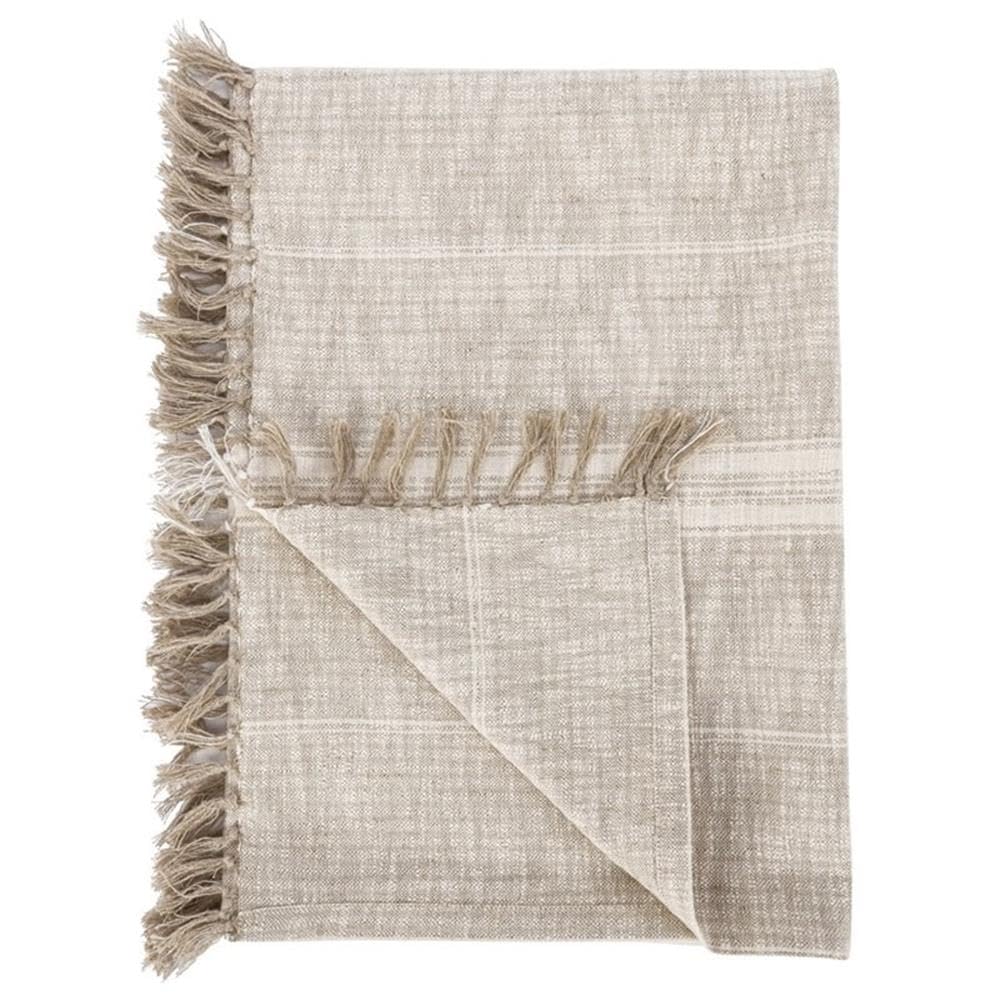 Kosas Home Lea 50X70 Cotton And Linen Stripe Throw Blanket In Ivory/Natural