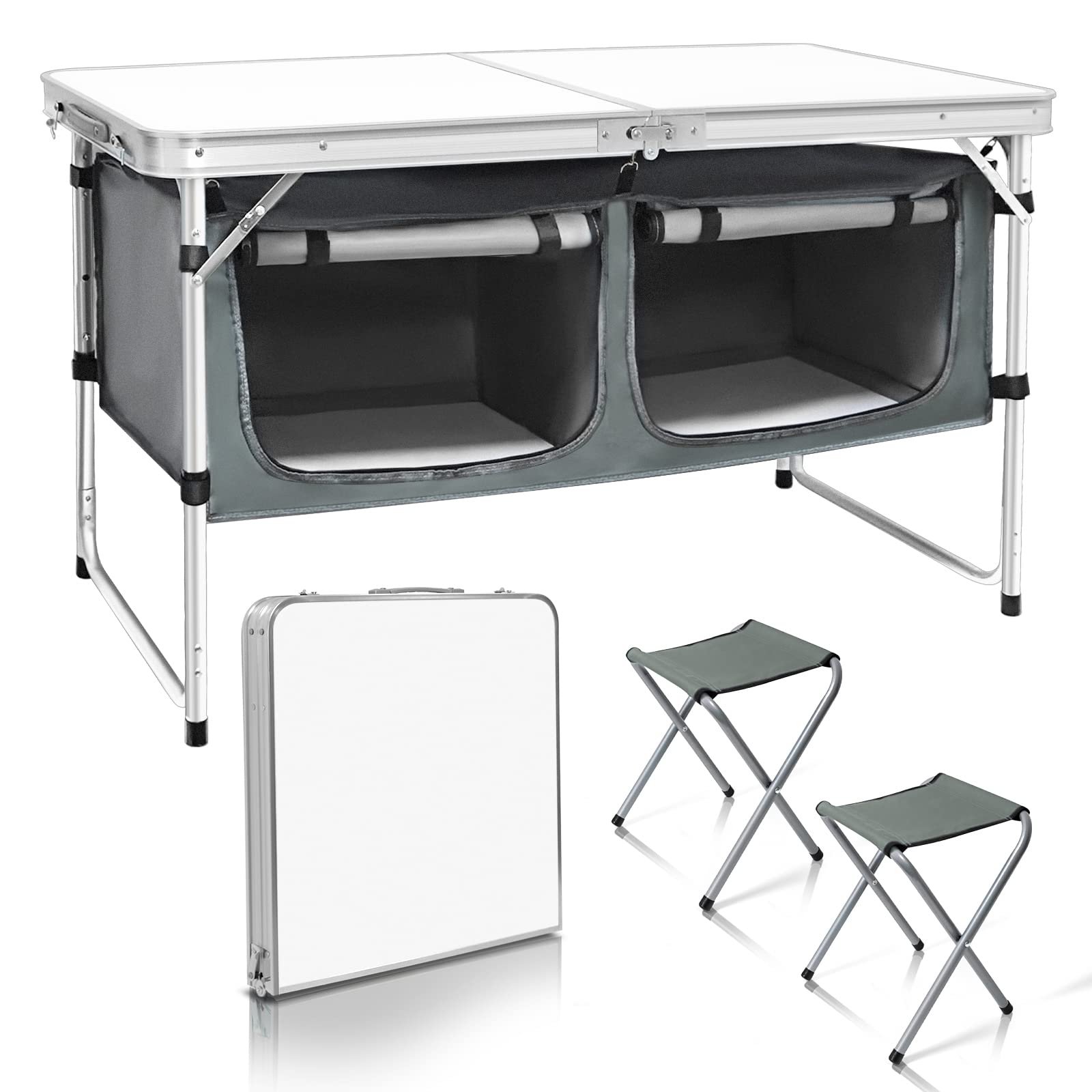 CampLand Outdoor Folding CampingTable with Aluminum Lightweight Height Adjustable with Storage Organizer Picnic Table for BBQ, P