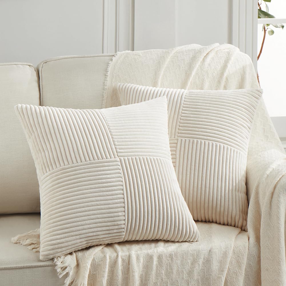 Fancy Homi 2 Packs Boho Cream Decorative Throw Pillow Covers 18X18 Inch For Living Room Couch Bed Sofa, Rustic Farmhouse Home De