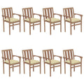 vidaXL Solid Teak Wood Stackable Patio Chairs with Cushions - 8 pcs Set, Weather Resistant, Suitable for Homes, Offices, Bars, and Cafes, Easy Assembly, Natural Wood Finish