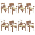 vidaXL Solid Teak Wood Stackable Patio Chairs with Cushions - 8 pcs Set, Weather Resistant, Suitable for Homes, Offices, Bars, and Cafes, Easy Assembly, Natural Wood Finish