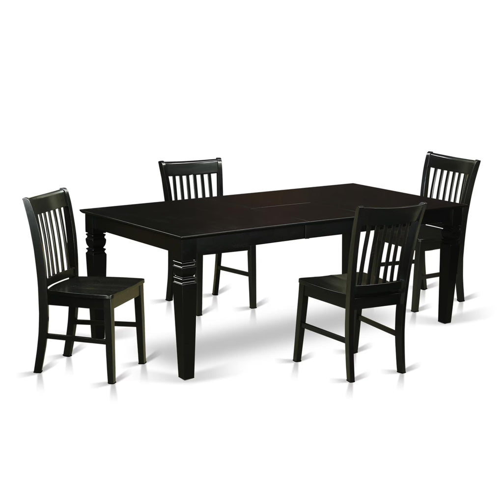 East West Furniture LGNO5-BLK-W 5 Piece Kitchen Table & Chairs Set Includes a Rectangle Dining Room Table with Butterfly Leaf and 4 Dining Chairs, 42x84 Inch, Black