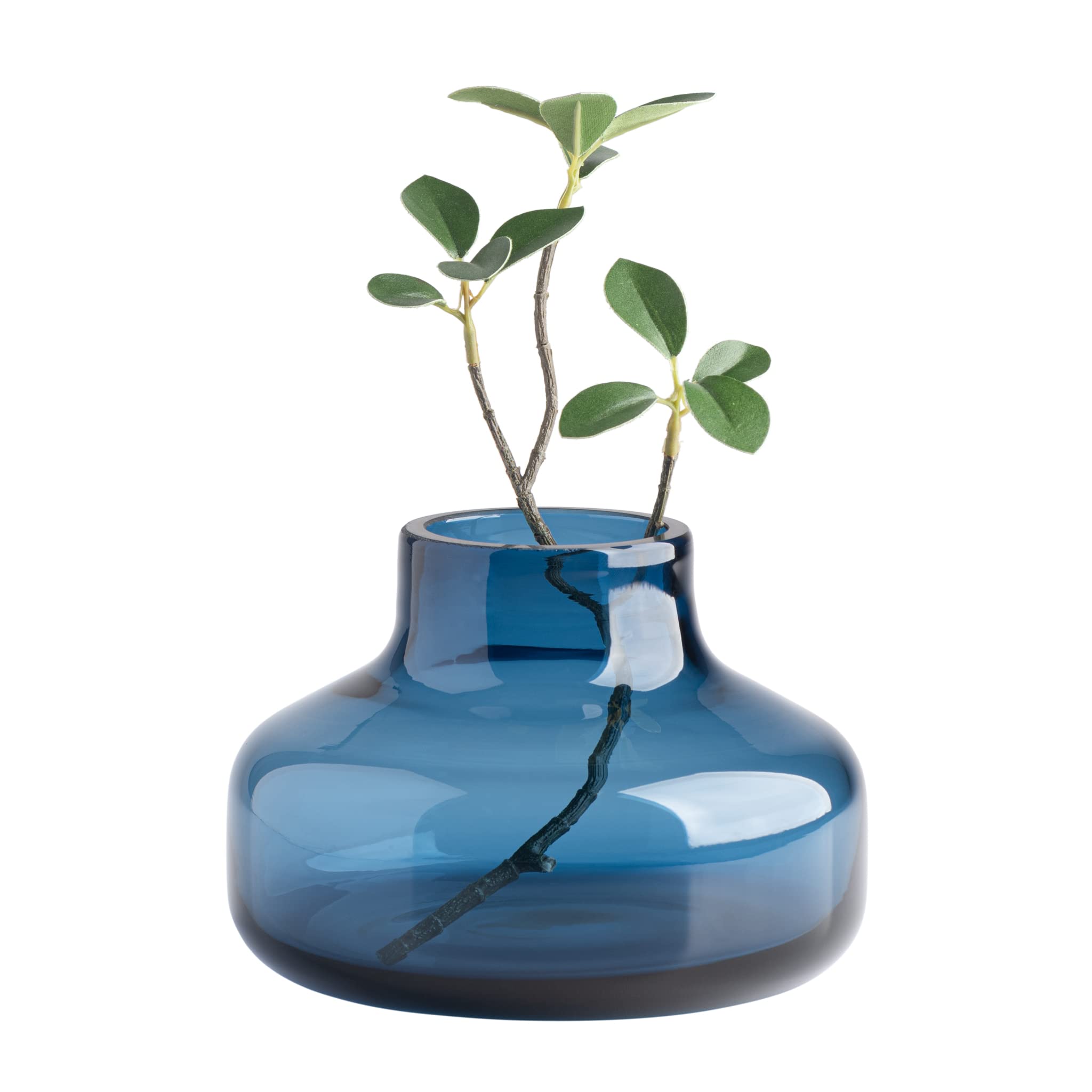 Torre & Tagus Solid Color Round Art Glass Vase for Flowers - 4 Tall Unique Flower Vase, Clear Handmade Bottle Vase for Modern Ho