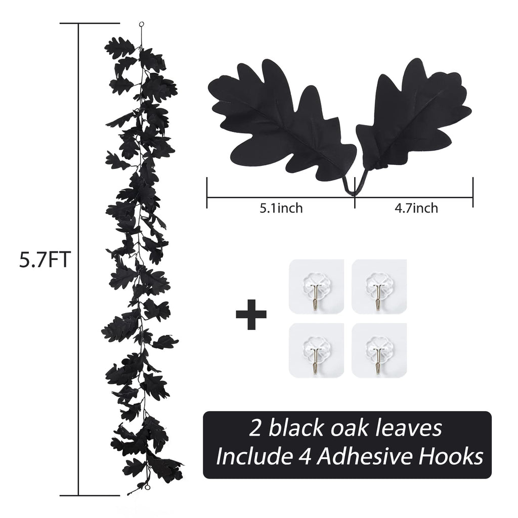 Recutms Black Leaf Garland 2Pcs 5.7 Ft Halloween Garland Fall Leaf Garland Artificial Hanging Black Maple Autumn Vine Leaf Fall