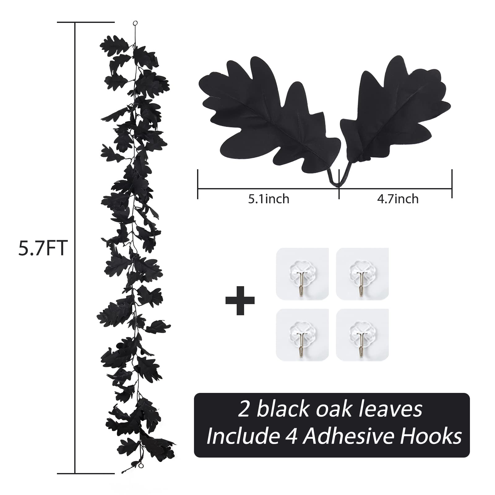 Recutms Black Leaf Garland 2Pcs 5.7 Ft Halloween Garland Fall Leaf Garland Artificial Hanging Black Maple Autumn Vine Leaf Fall