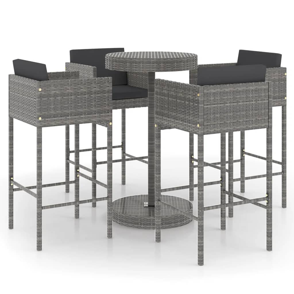 vidaXL Patio Bar Set 5 Piece with Cushions Garden Outdoor Terrace Balcony Dining Table and Chair Seat Seating Furniture Poly Rat
