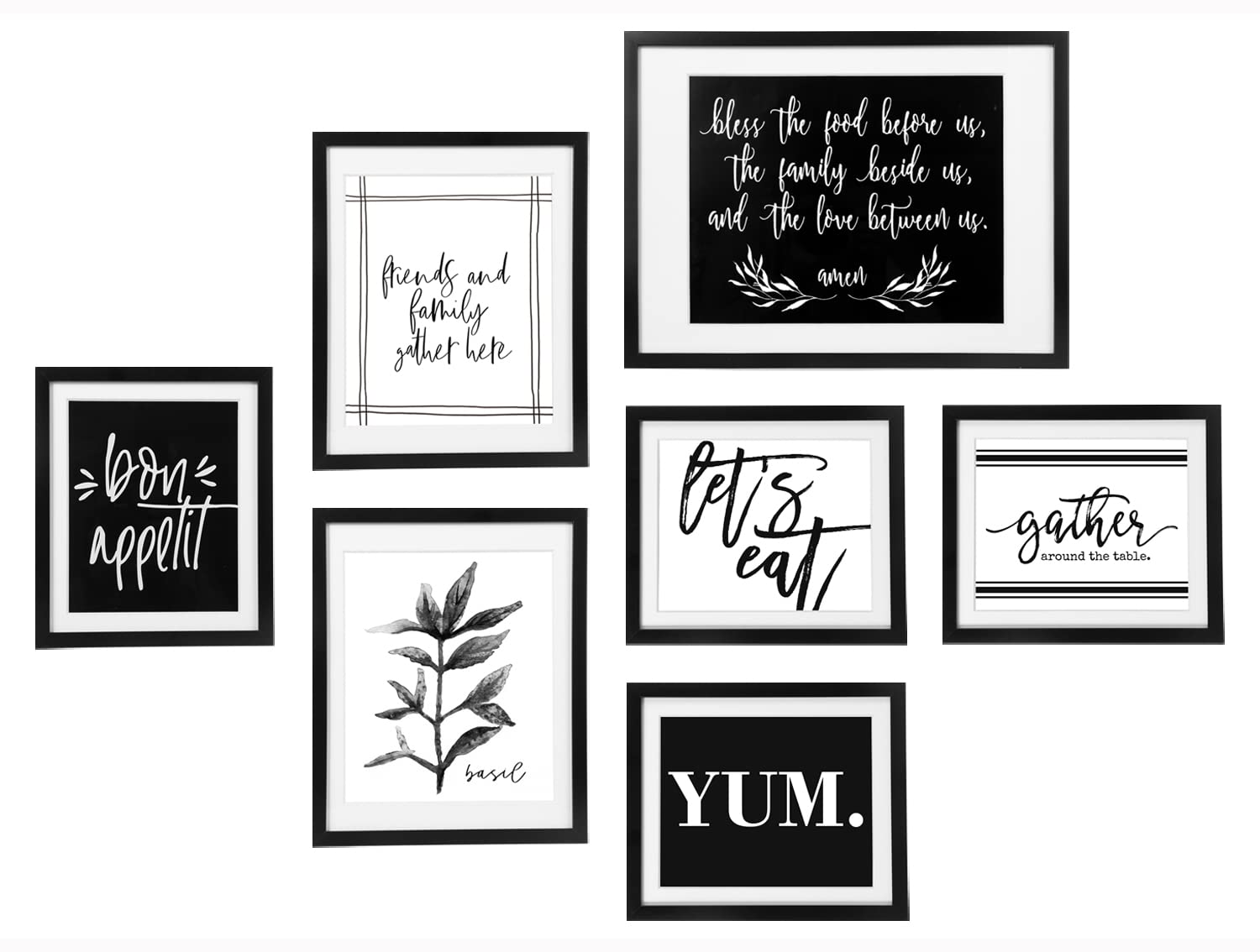 ArtbyHannah 7 Pack Framed Kitchen Wall Art Decor for Dining Room with Black Gallery Wall Frames Sets and Decorative Art Prints f