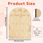 Origach My First Year Baby Growth Photo Display Wood Board - 12 Months Newborn Milestones Picture Frame - Neutral Baby Keepsake