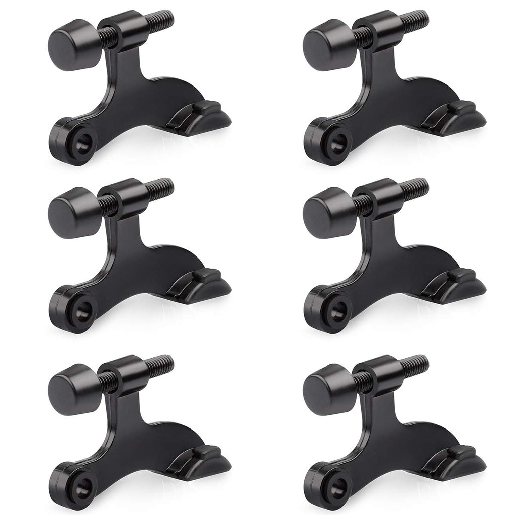 Homotek 6 Pack Hinge Pin Black Door Stopper,Adjustable Deluxe Heavy Duty Door Stopper 2-1/2'X1-3/4   ,With Black Rubber Bumper