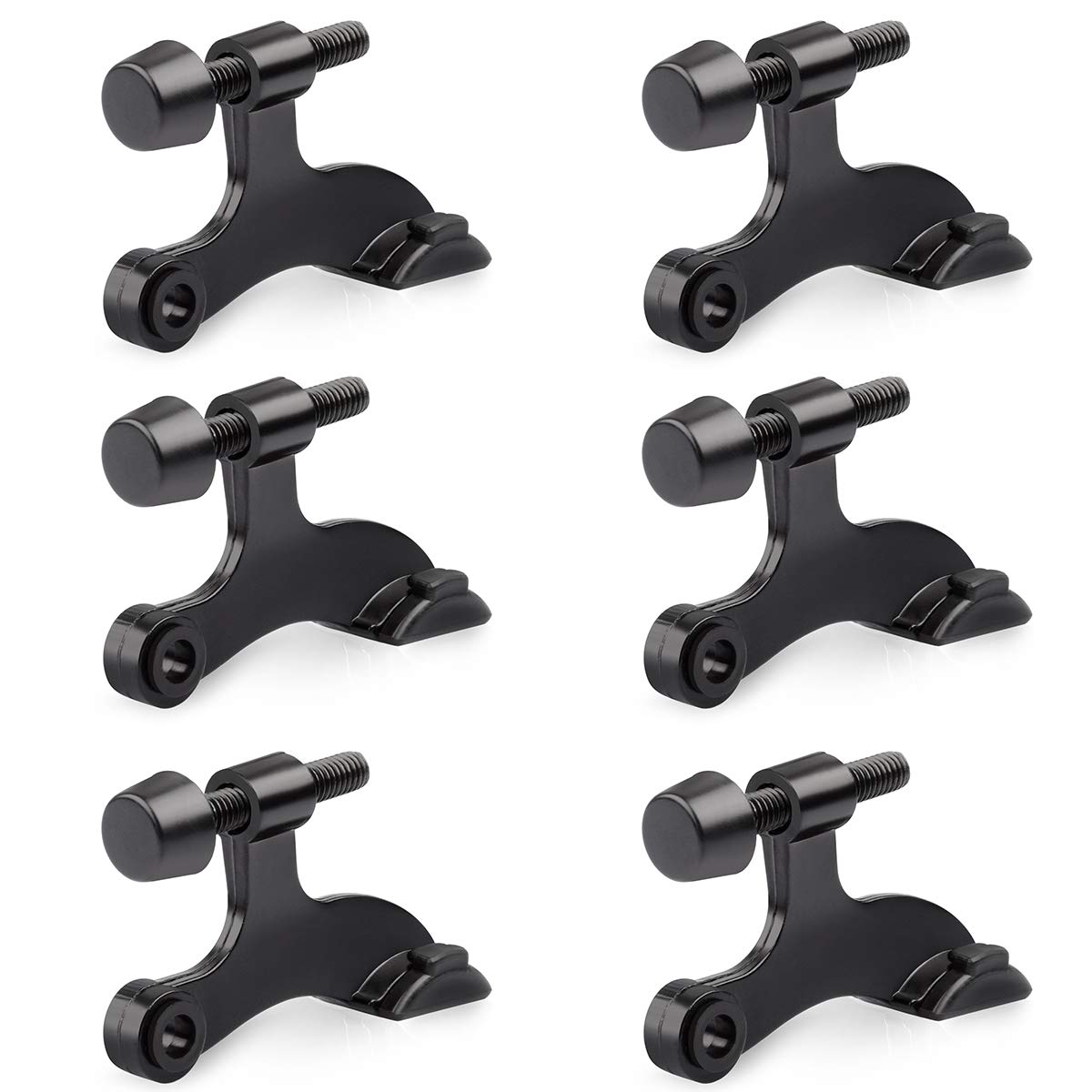 Homotek 6 Pack Hinge Pin Black Door Stopper,Adjustable Deluxe Heavy Duty Door Stopper 2-1/2'X1-3/4   ,With Black Rubber Bumper