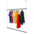 Ceiling Mounted Double Closet Rod, Adjustable 3083 Metal Clothing Rack with 10 ft Steel Wire Rope, Heavy Duty Clothes Hanging 
