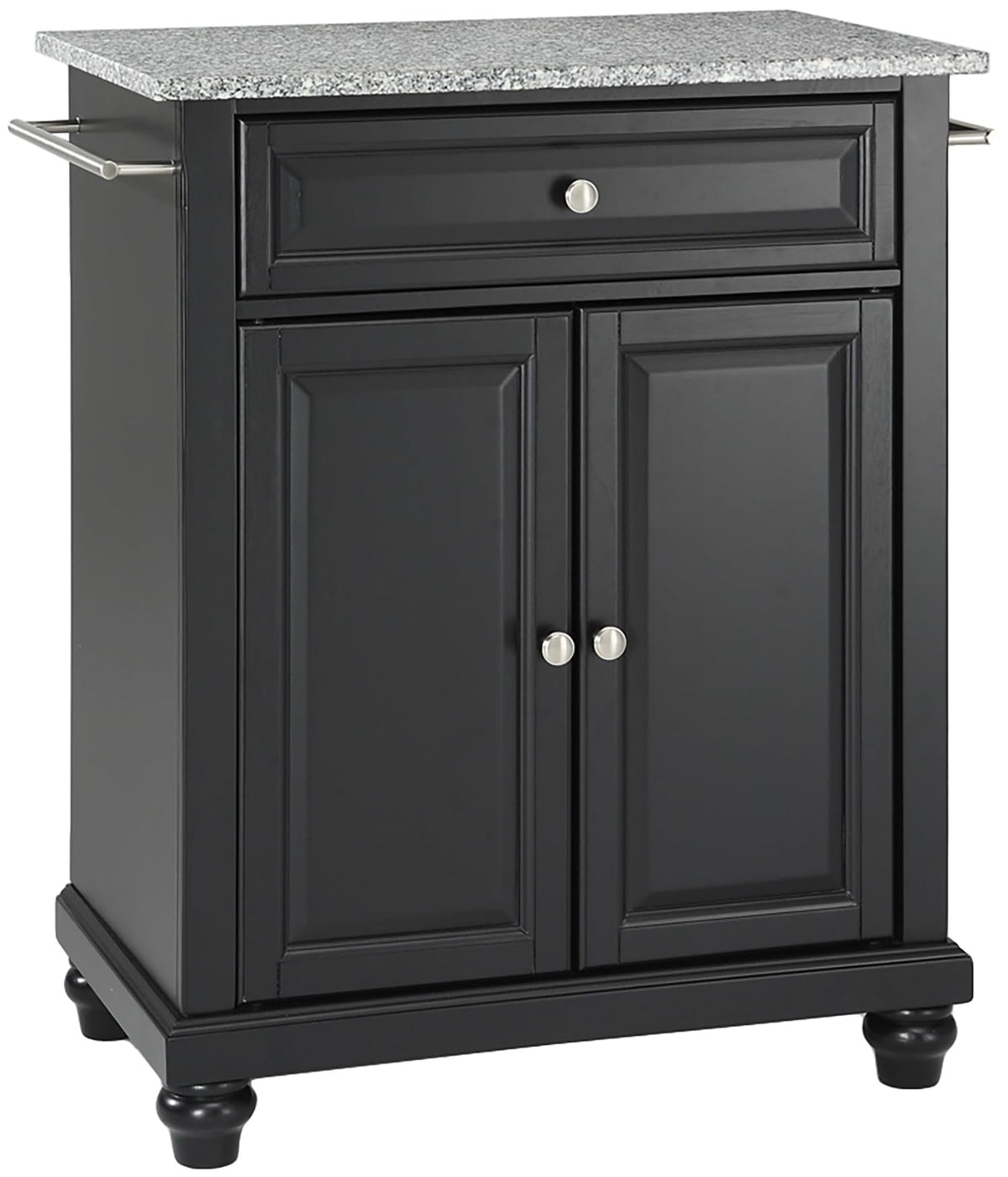 Crosley Furniture Cambridge Granite Top Small Portable Rolling Kitchen Island Storage Cart, Microwave Stand, Black