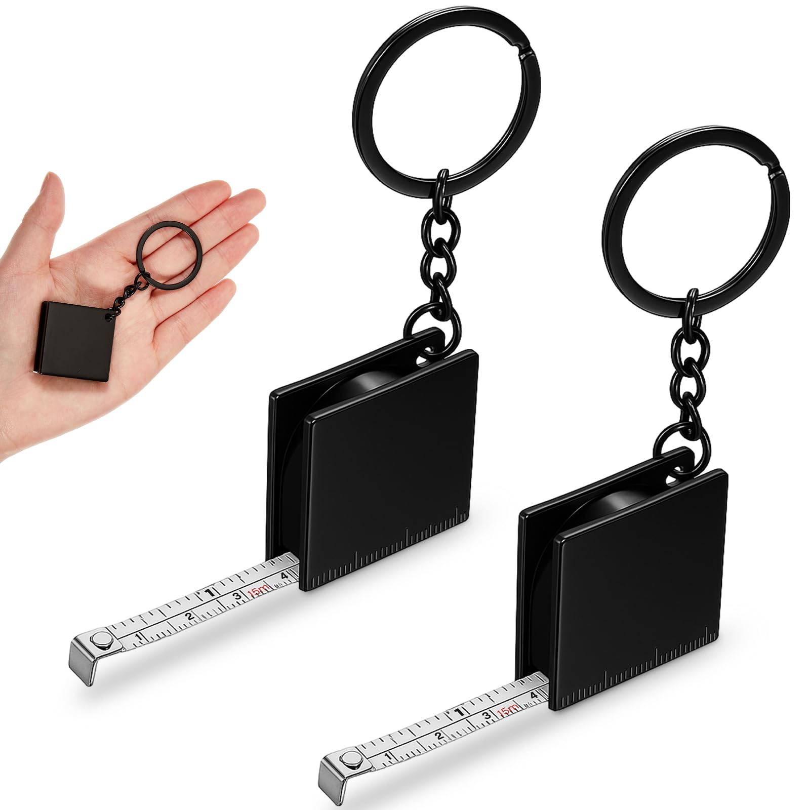 Quelay 2 Pcs Mini Tape Measure Metal Keychain up to 51.97 Inches/ 4.33 ft, Metric Scales, Small Retractable Measure Keychain, Co