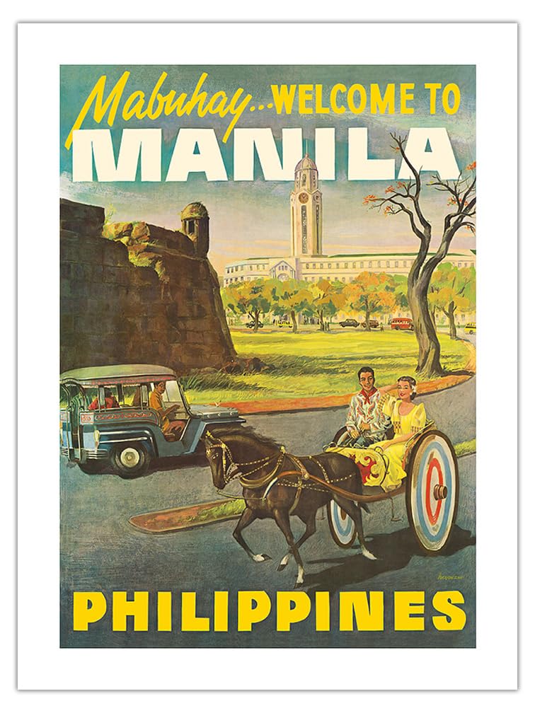 Manila Philippines - Mabuhay (Welcome) - Vintage Travel Poster c.1950s - Fine Art Matte Paper Print (Unframed) 24x32in