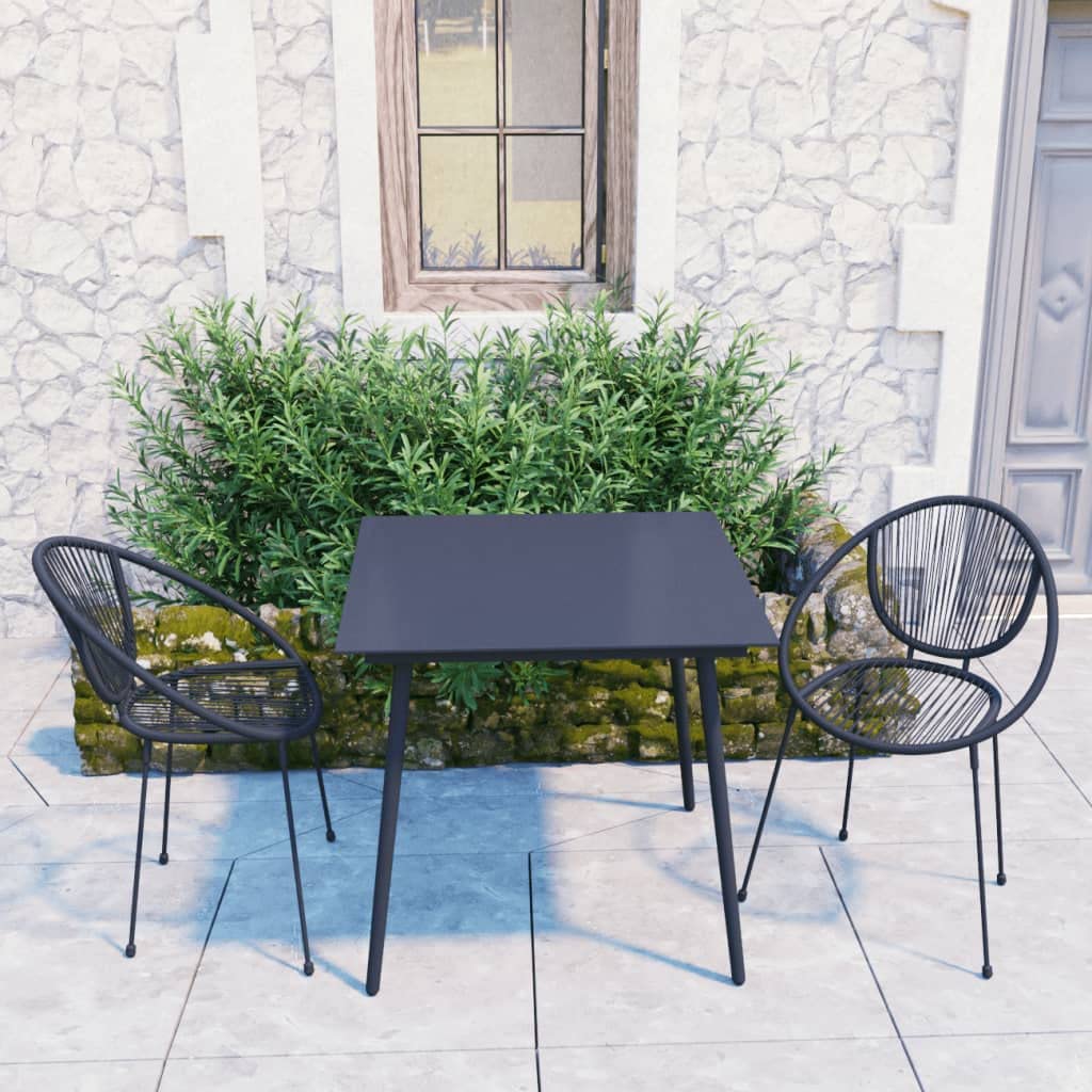 vidaXL Patio Dining Set Outdoor Table and Chair Sets 3 Piece PVC Rattan Black