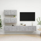 vidaXL Modern TV Cabinet Set - 4 Piece Design in Concrete Gray Engineered Wood - Wall Mounted Storage with Spacious Compartments for Living Room'