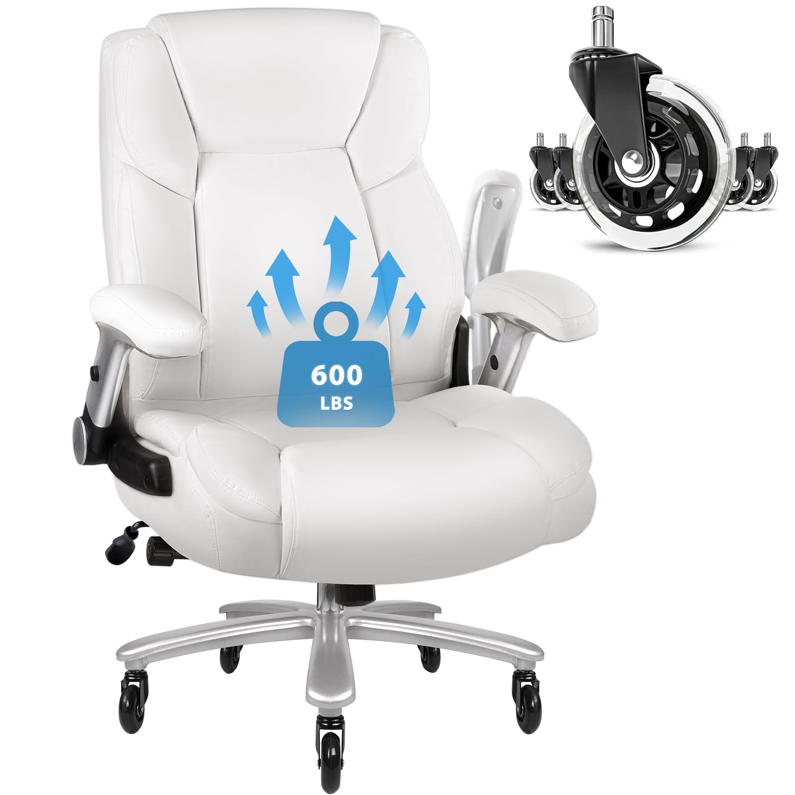 Vitesse 600Lbs Big And Tall Office Chair With Flip Up Armrest, Large Heavy Duty With Ergonomic Lumbar Support, Leather Office Ch