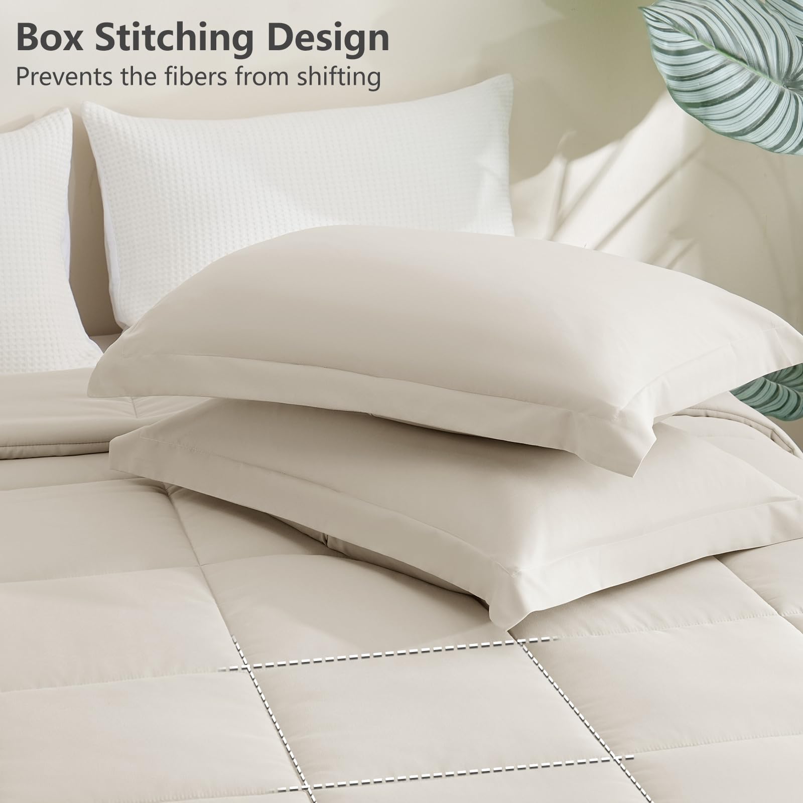 Cozylux Twin/Twin Xl Comforter Set - Beige Twin Size Comforter, 2 Pieces Box Stitched Bed Set For All Seasons, Soft Lightweight Bedding Sets With 1 Down Alternative Comforter And 1 Pillow Sham