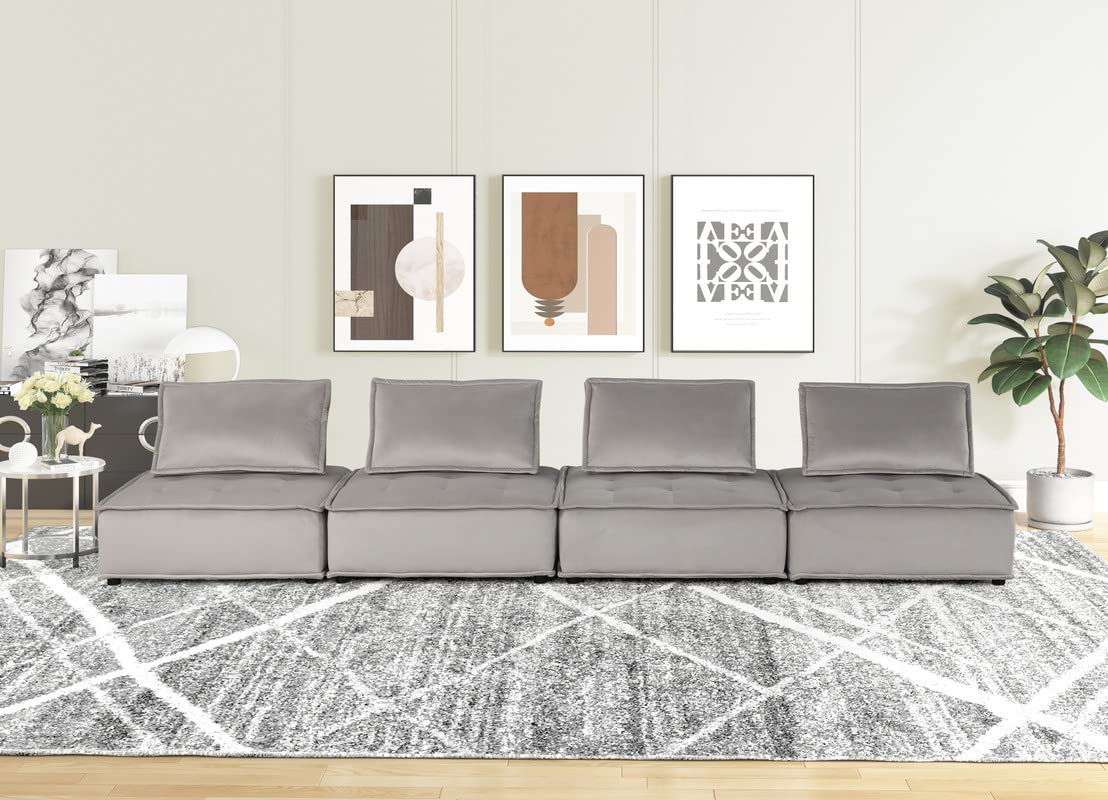 Lilola Home Anna Light Gray Velvet 4 Pc Modular Sofa