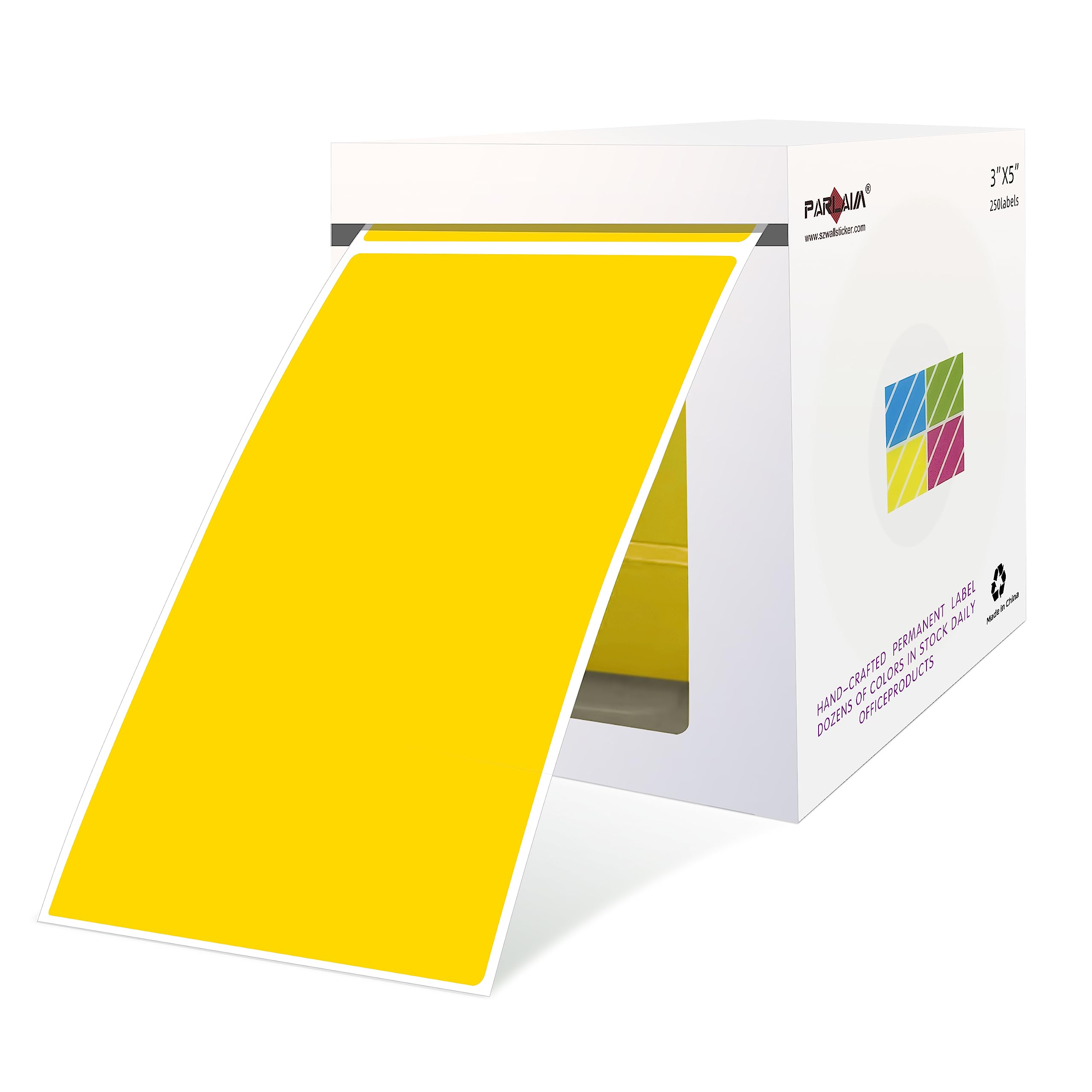 Parlaim Large 3 X 5 Inch Square Color-Coding Stickers, Rectangular Yellow Color Code Inventory Labels 250Pcs Per Dispenser Box F