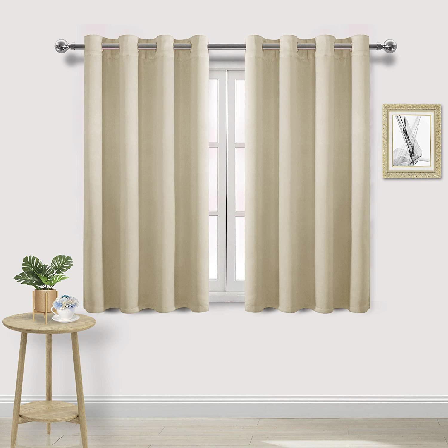 Dwcn Room Darkening Curtains 45 Inch Length, Thermal Curtains For Living Room - W52 X L45 Inches Long, 1 Pair, Light Beige