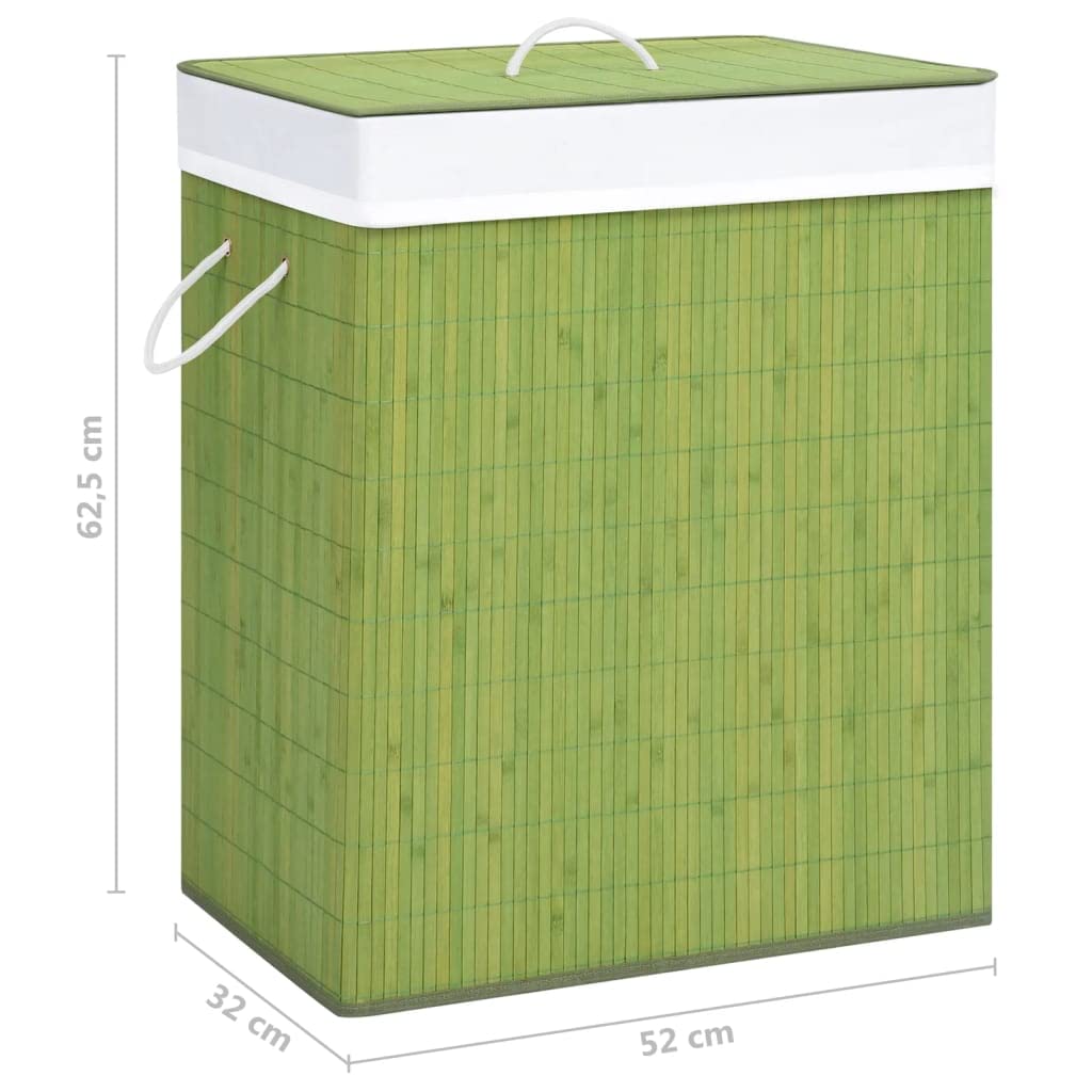&quot;Vidaxl Bamboo Laundry Basket - Large 26.4 Gal Green Sectioned Hamper With Removable Liner, Odor-Resistant, Easy To Move & Dismantle For Compact Storage&quot;