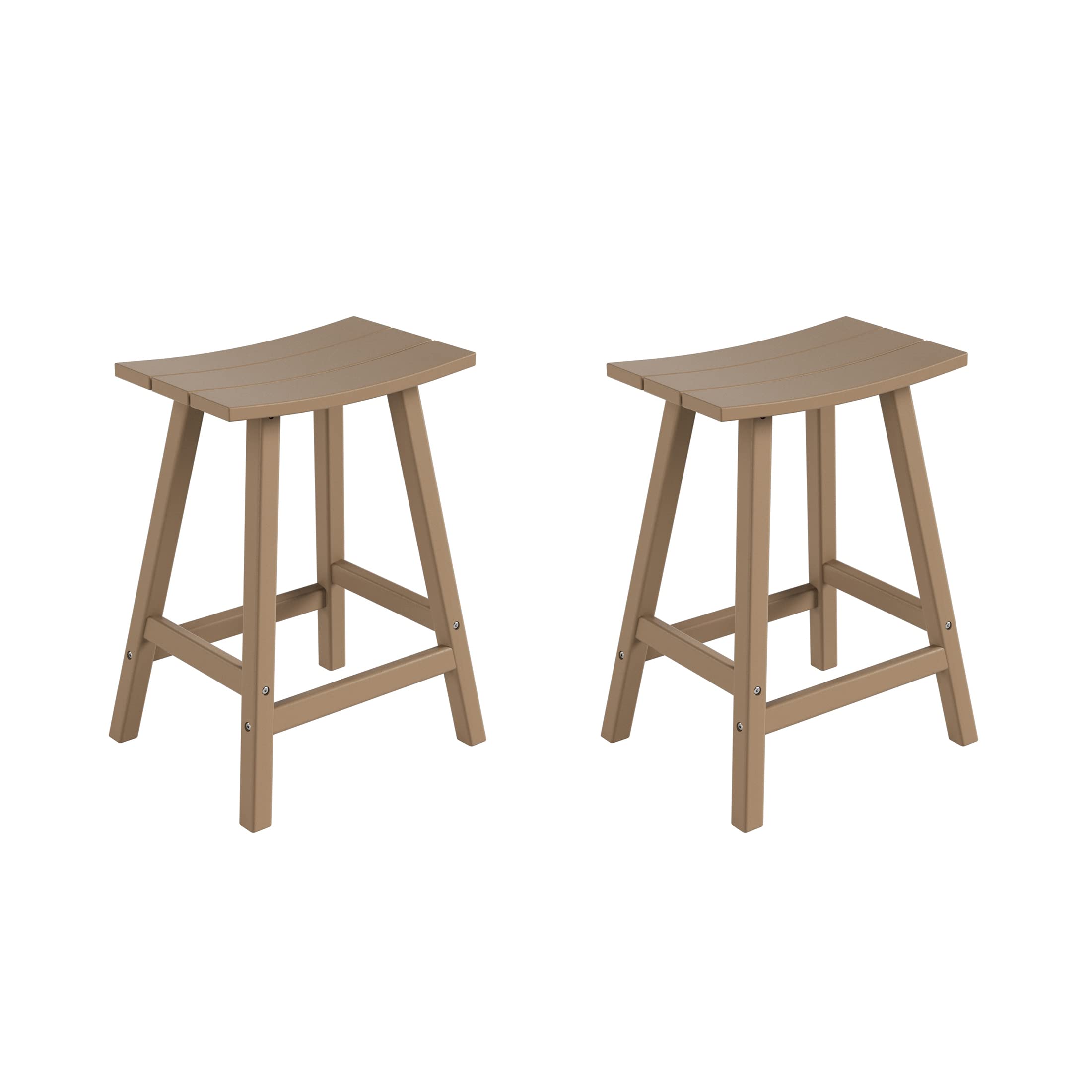 Costaelm All-Weather Bar Stools Set Of 2, 24' Height Outdoor Bar Stools, Adirondack Poly Patio Bar Stool For Patio, Deck, Kitchen Counter And Garden, Weathered Wood