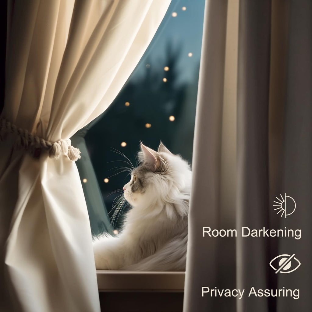 Lazzzy Velvet Curtains Beige Room Darkening Drapes For Bedroom Living Window Treatments Luxury Rod Pocket 90 Inches Long 2 Panels, W42 X L90