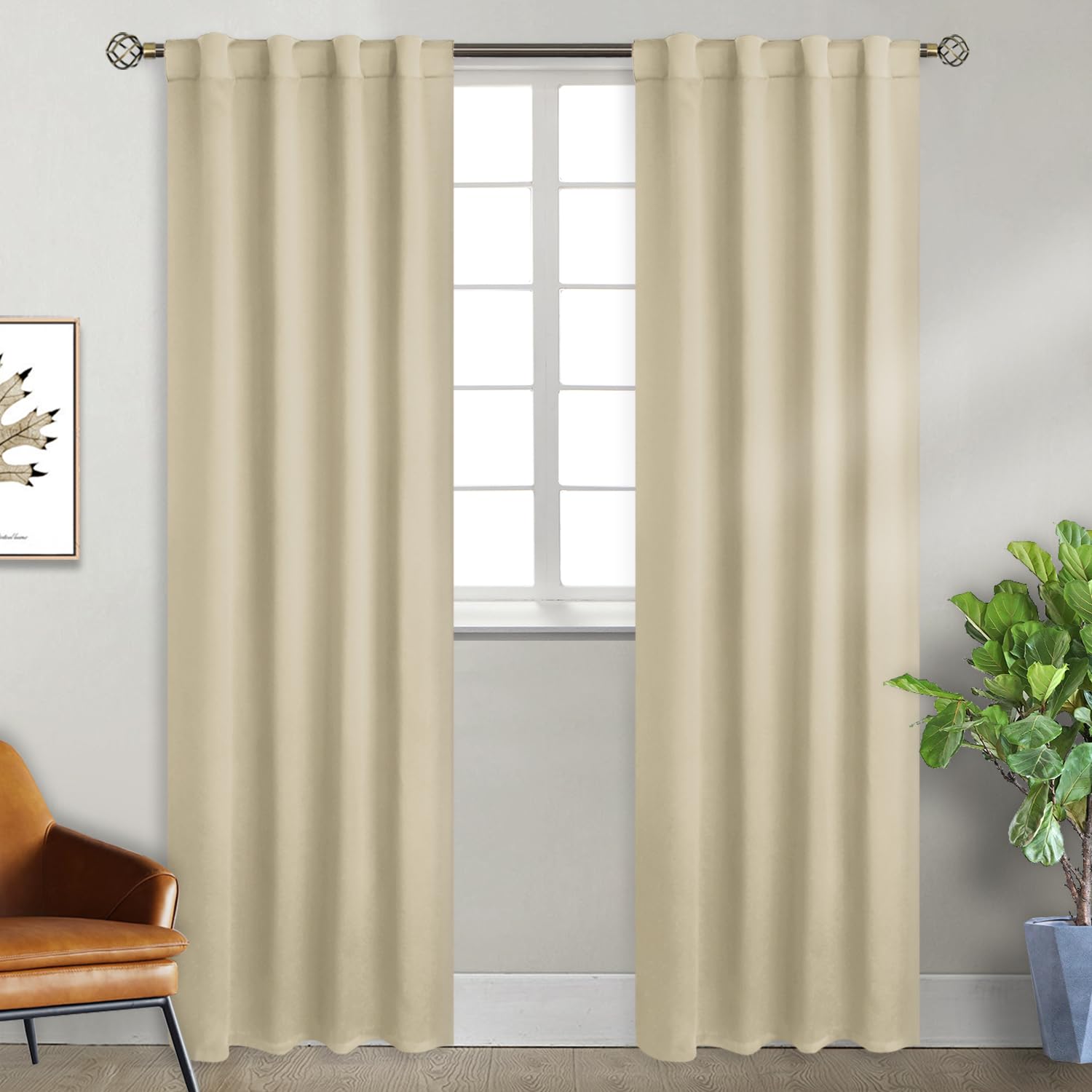 Bgment Beige Room Darkening Curtains 84 Inch Length - Rod Pocket And Back Tab Thermal Insulated Curtains For Bedroom/Living Room, 2 Panels Set, 38 X 84 Inch