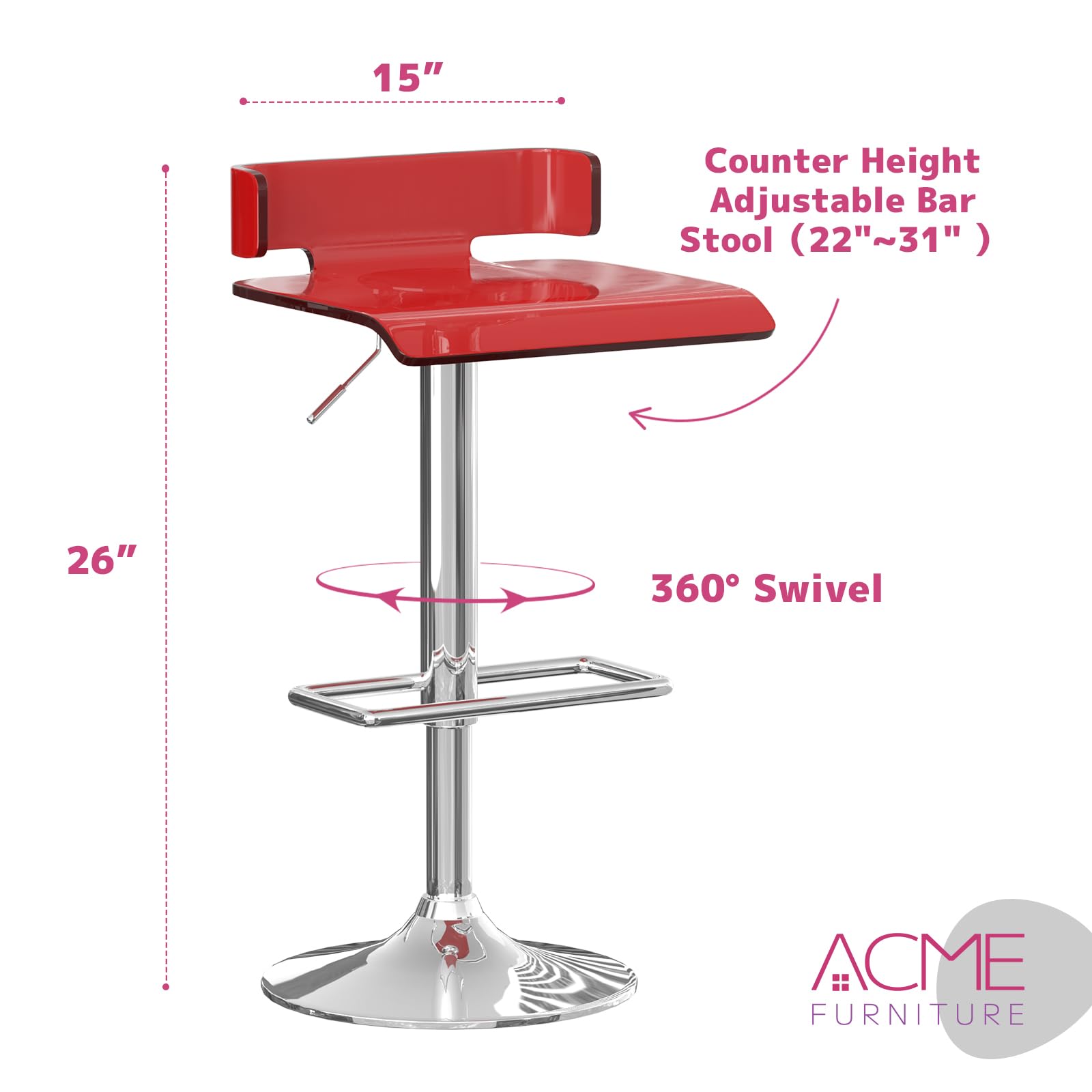 Acme Rania Swivel Adjustable Bar Stool In Red