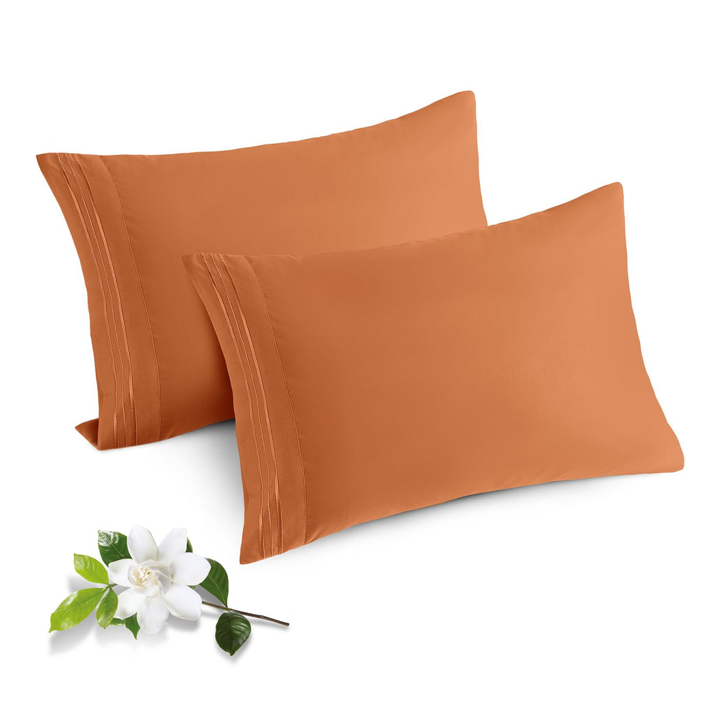 Horbaunal 2 Pack Microfiber Pillowcases Queen Size Caramel Pumpkin Bed Pillow Cases with Envelope Closure, 1800 Thread Count Sof