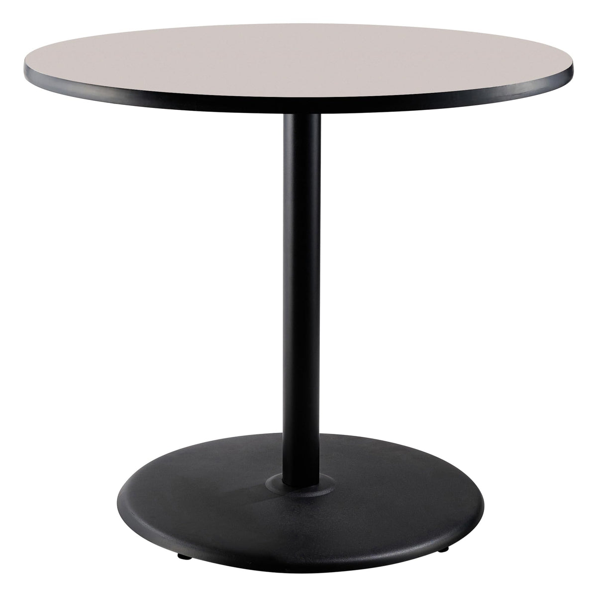 National Public Seating Nps 36&Quot; Round Cafe Table With Round Base, 36&Quot; Height, Particleboard Core/T-Mold, Grey Nebula Top, Black Frame