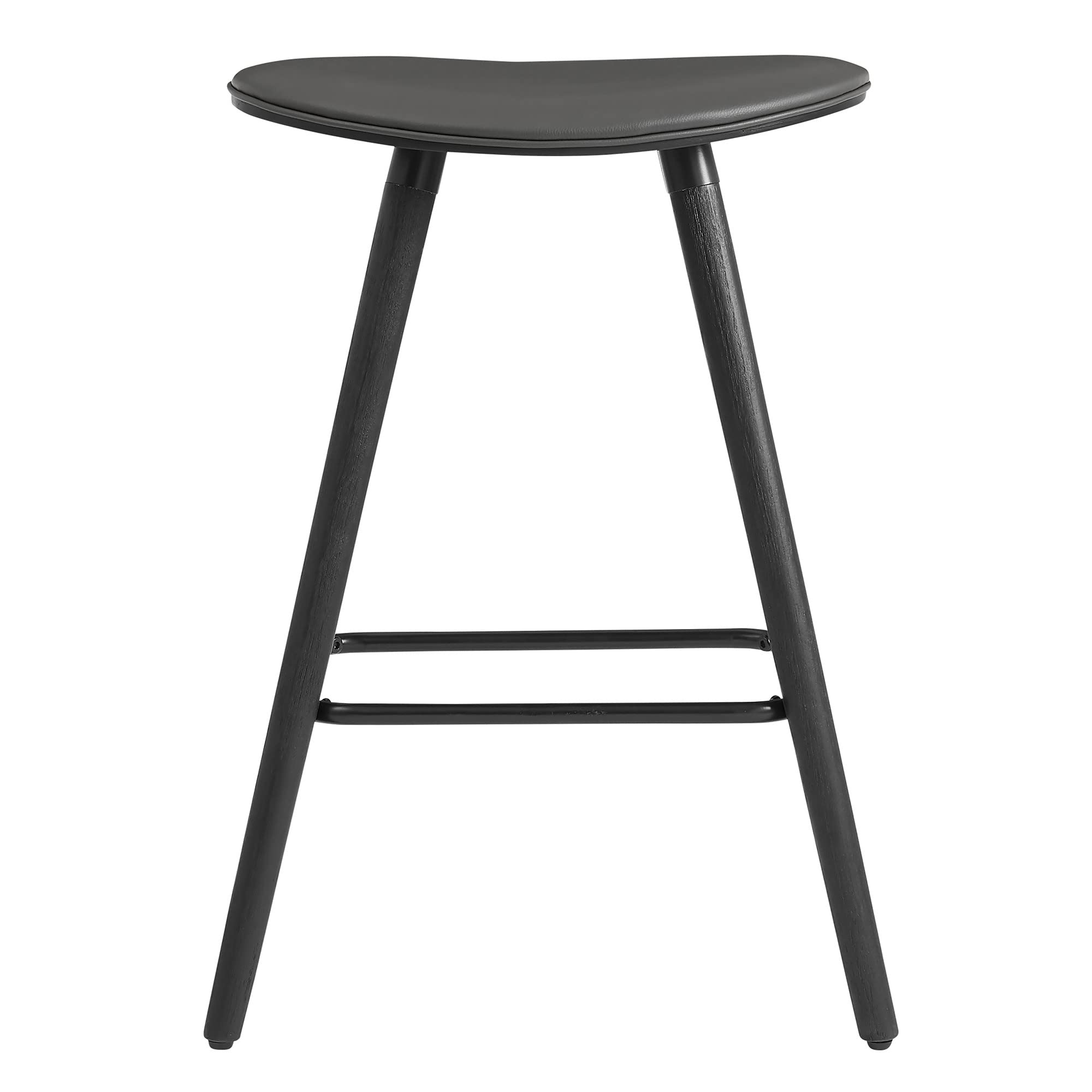 HomeRoots Bent Wood/Metal/Faux Leather 26' Gray Faux Leather Backless Black Wood Bar Stool
