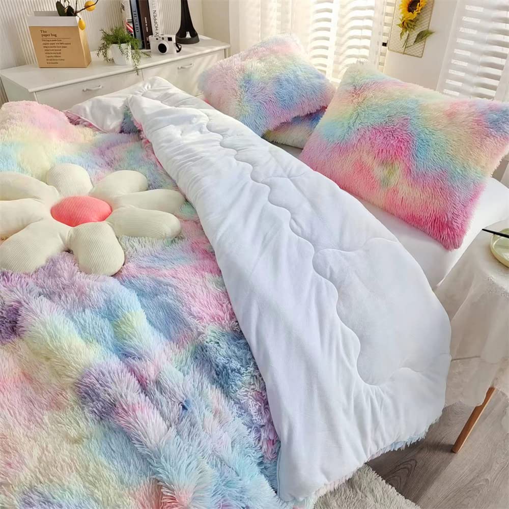 Chovy Faux Fur Plush Tie-Dyed Pink Comforter Sets Twin/Full Size - Ultra Soft Shaggy Flannel Velvet Fluffy Fuzzy 3Pc Bedding Set