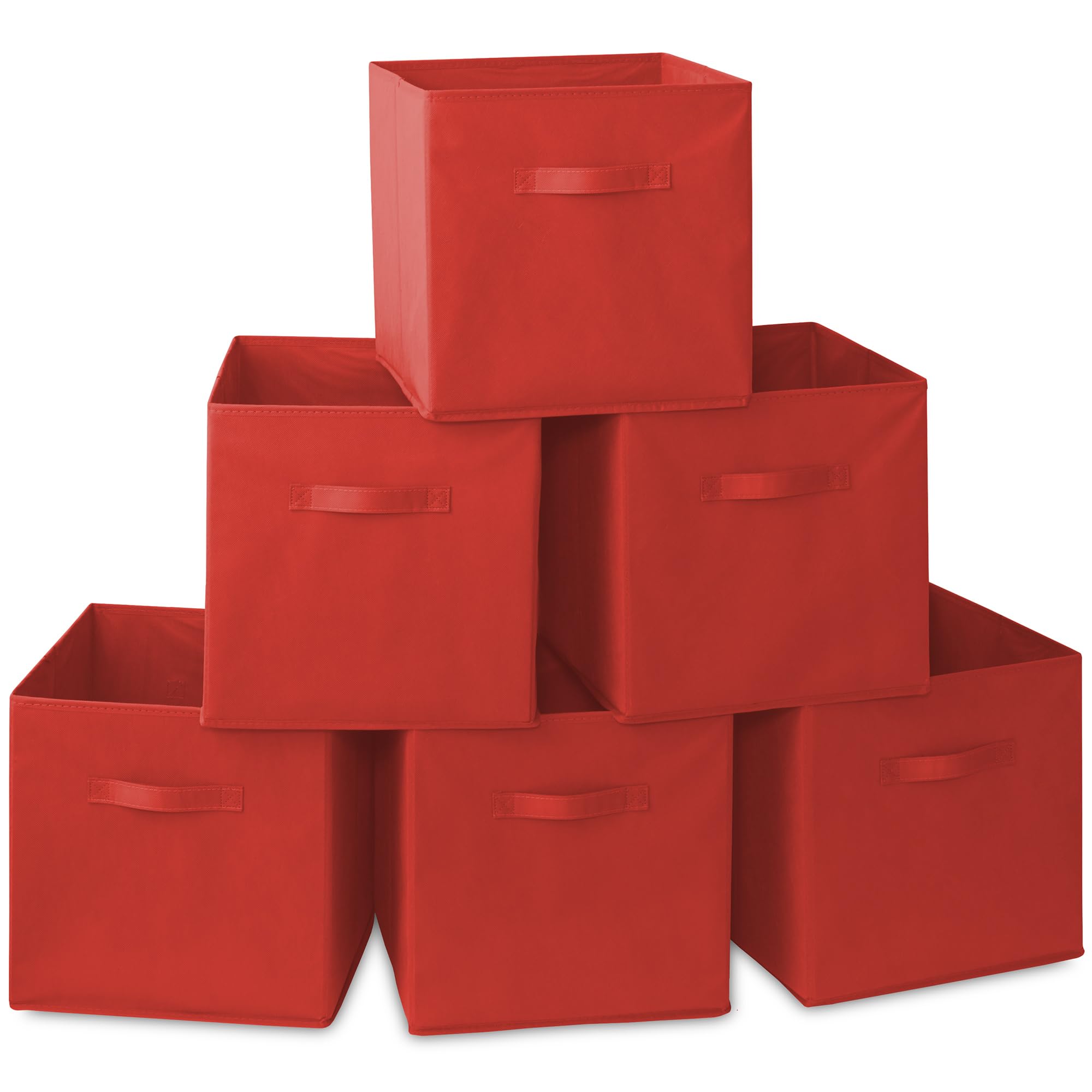 Casafield Set of 6 Collapsible Fabric Cube Storage Bins, Red - 13'' Foldable Cloth Baskets for Shelves, Cubby Organizers & More